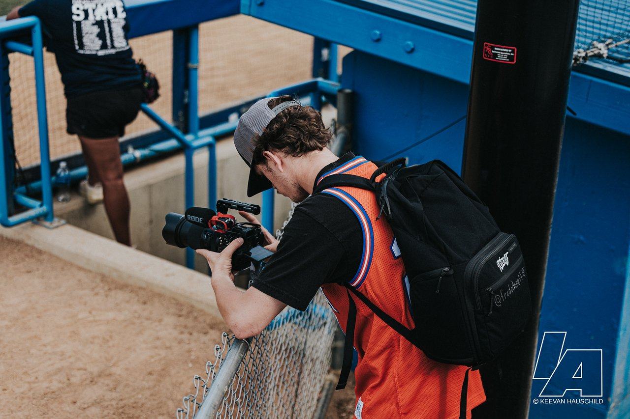 Ashton filming from the dugout with his Sony and Rode mic
